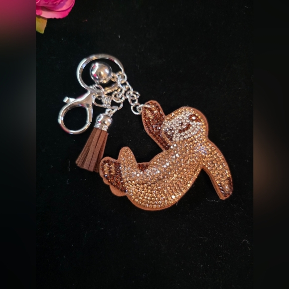 Sparkly Rhinestone Sloth Bag Charm /  Keychain with Tassel - Picture 1 of 2